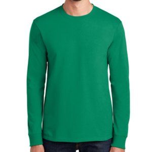 NEW Port and Company Men's Long Sleeve T-Shirt Tshirt 100%Soft Spun Cotton GREEN